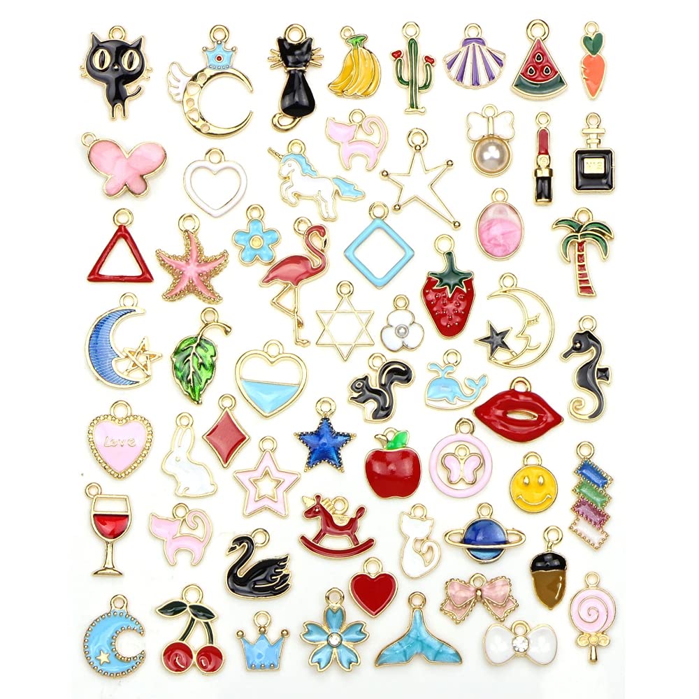 PALAY 60PCS Assorted Gold Plated Enamel Animal Moon Star Fruit Charm Pendant DIY for Necklace Bracelet Jewelry Making and Crafting (multi1) PALAY 60PCS Assorted Gold Plated Enamel Animal Moon Star Fruit Charm Pendant DIY for Necklace Bracelet Jewelry Making and Crafting (multi1)